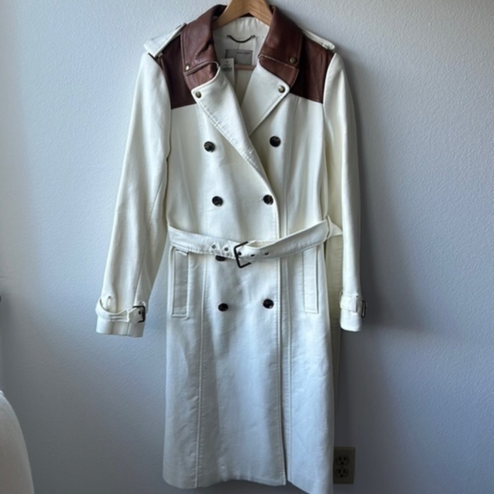 NWT Banana Republic long ivory brown leather size medium western Lined